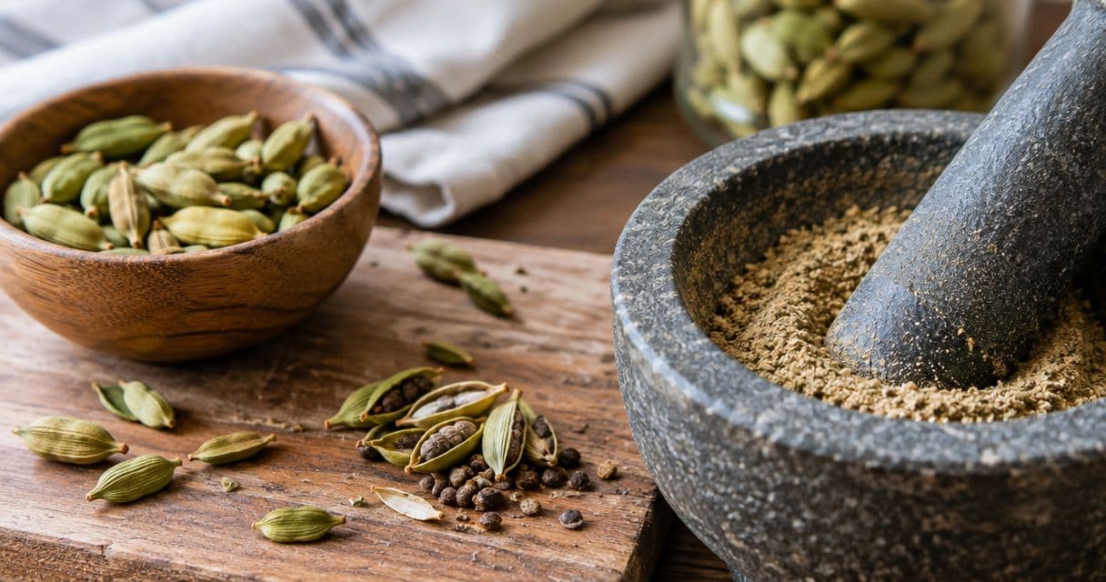 Do whole cardamom pods need to be deseeded before grinding?